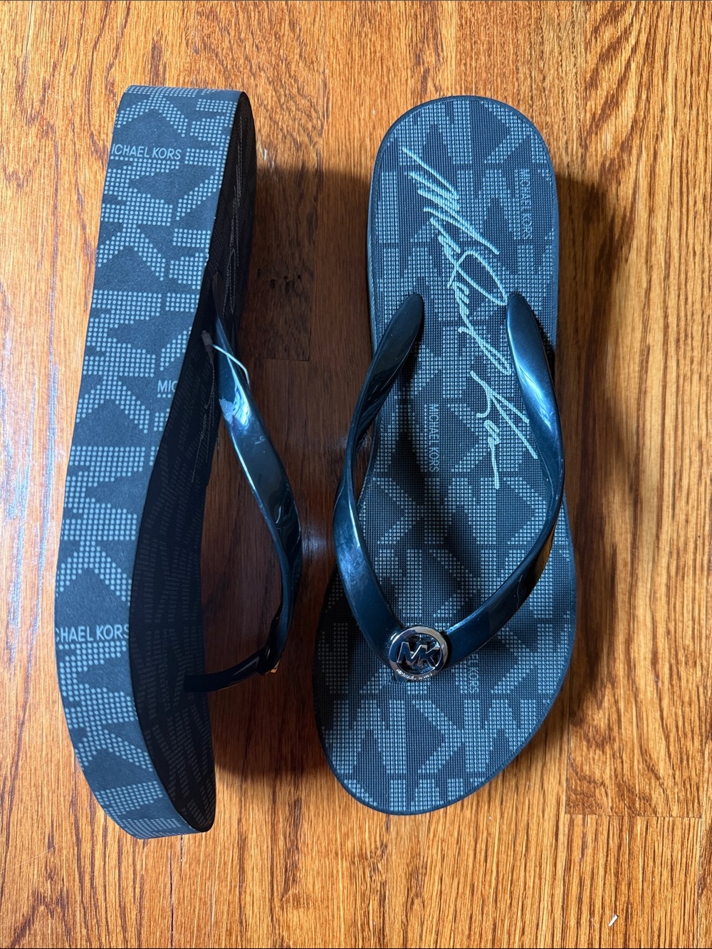 Michael Kors Black Platform Logo Flip Sandals